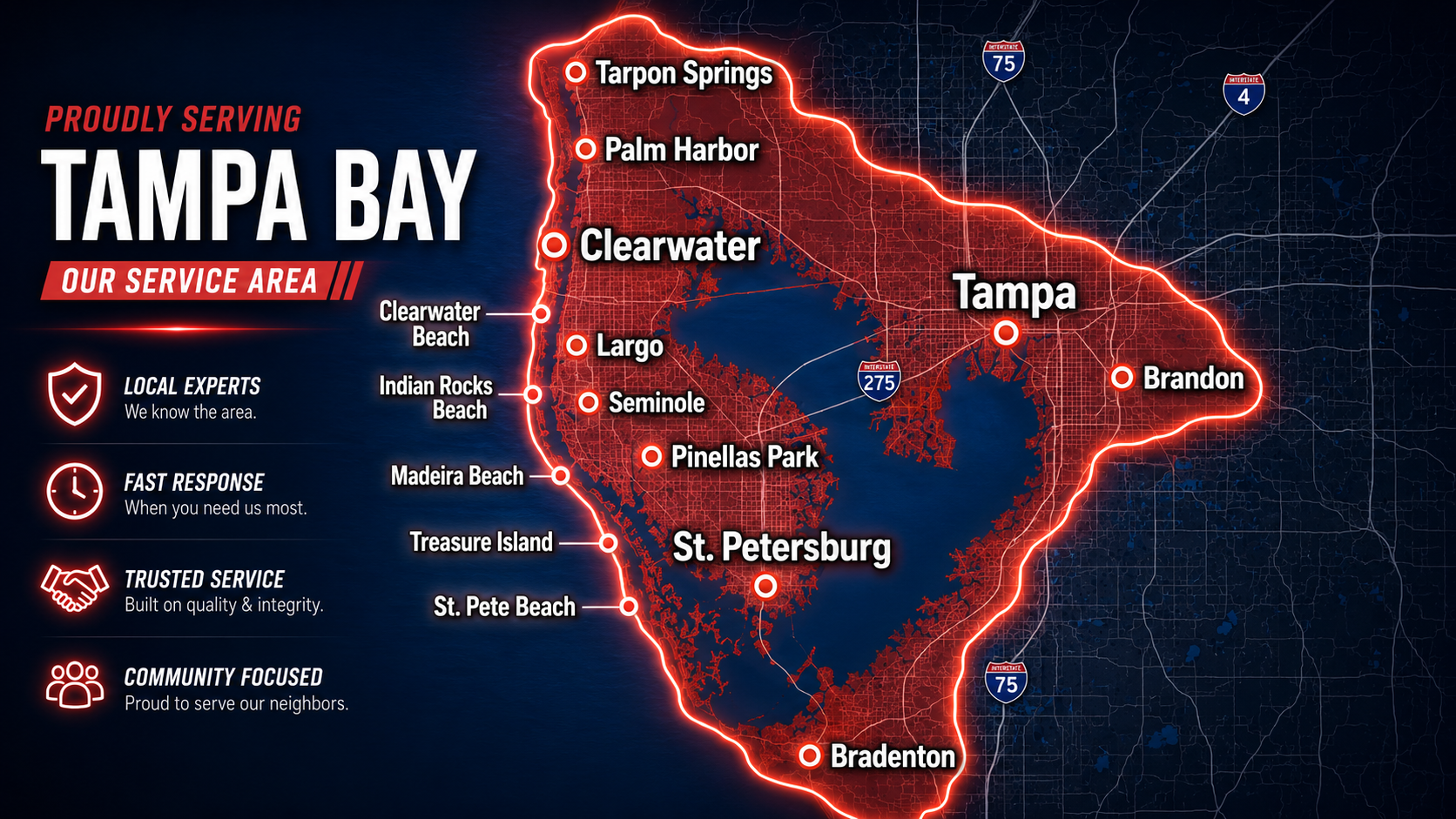 Fast Towing Tampa Bay service area map